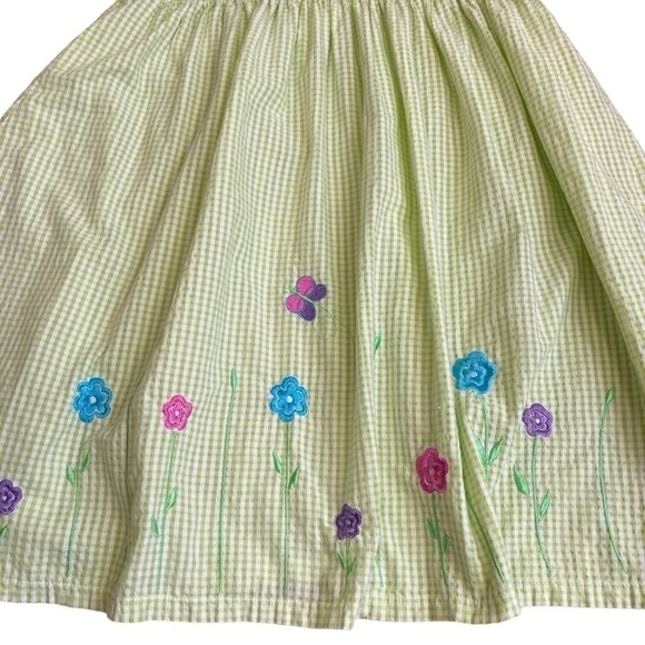 Vintage Hearts & Flowers Smocked Green/white Gingham Sundress Ties at Back Sz 12 - Picture 11 of 15